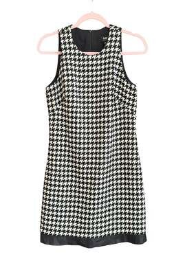 ABS by Allen Schwartz Houndstooth Tweed Sleeveless Shift Dress with Leather Trim